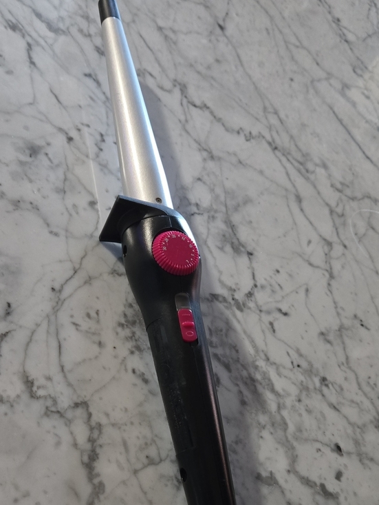 Other - Silver Tapered Curling Wand with Black Handle and Pink Controls